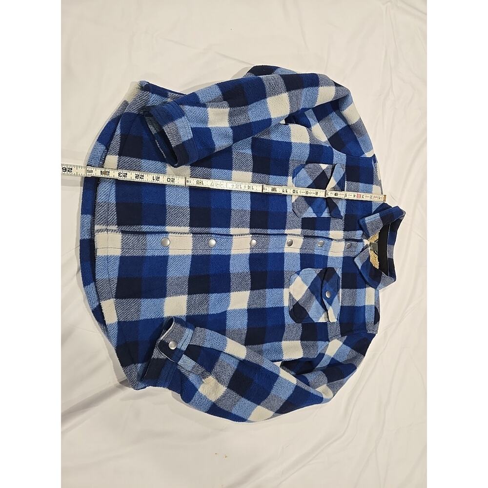 Eddie Bauer Fleece Plaid Shacket Boys Size 14-16 Blue Snap Front Sherpa Lining